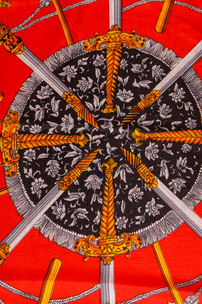 Vintage Seidentuch Schwerter 80er Accessoires Boho bunt Dandy rot schwarz Sekretärin Special Tuch Unisize vintageberlin.de