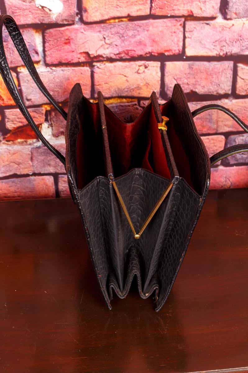 60s Ledertasche schwarz Krokolook
