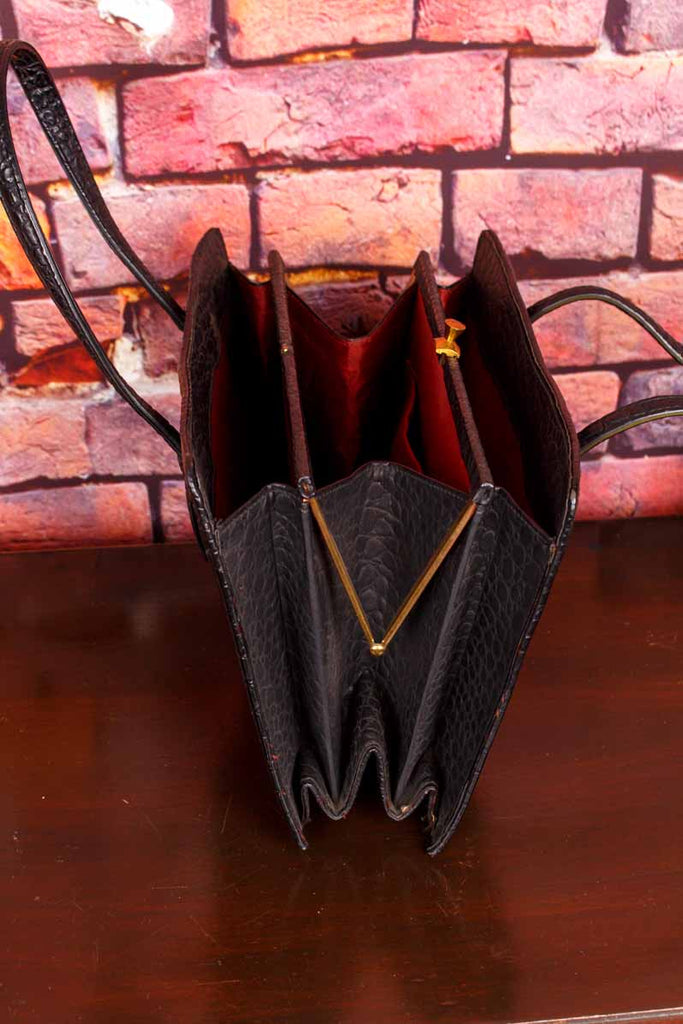 60s Ledertasche schwarz Krokolook