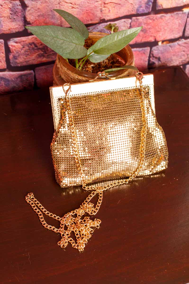 70s Disco Handtasche Gold Metall