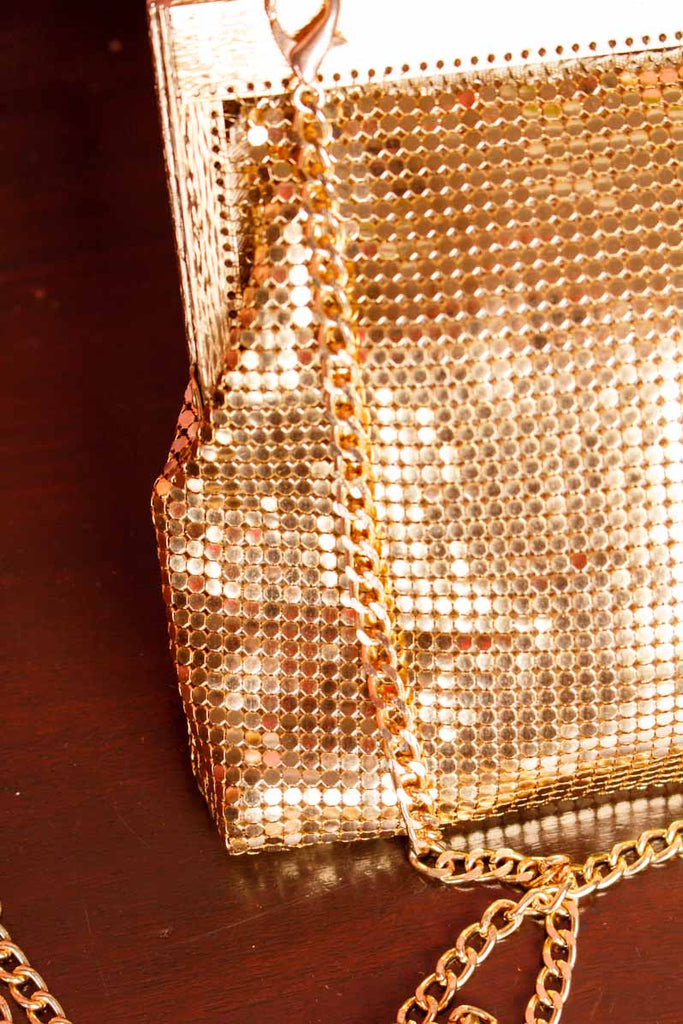 70s Disco Handtasche Gold Metall