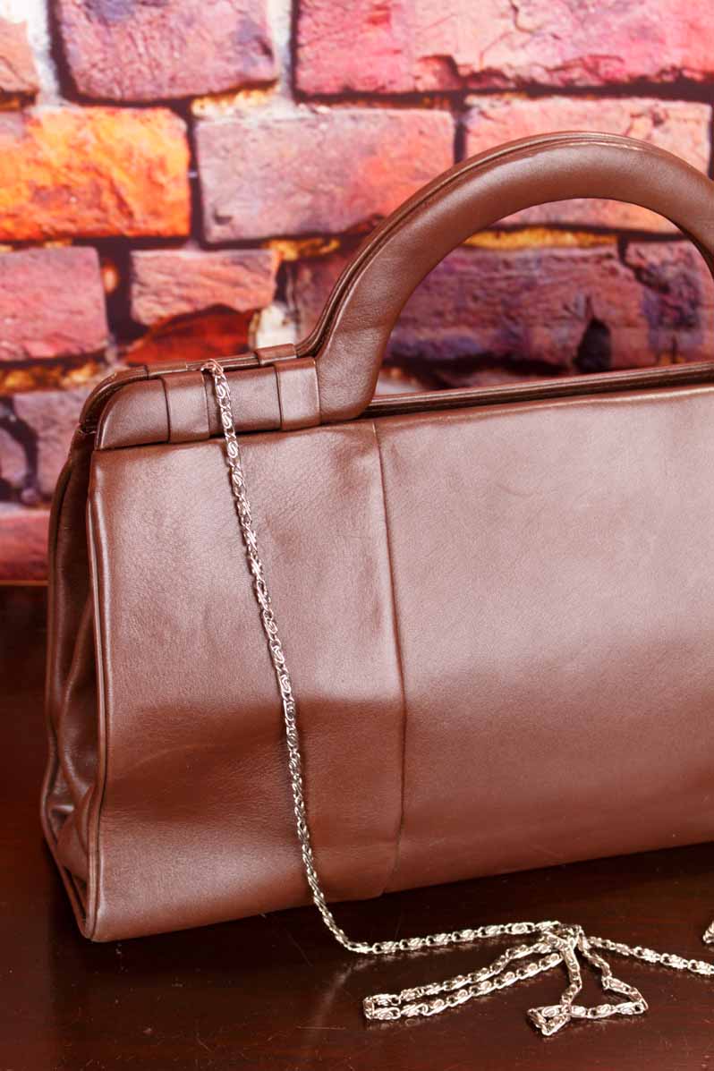 70s Leder Handtasche braun
