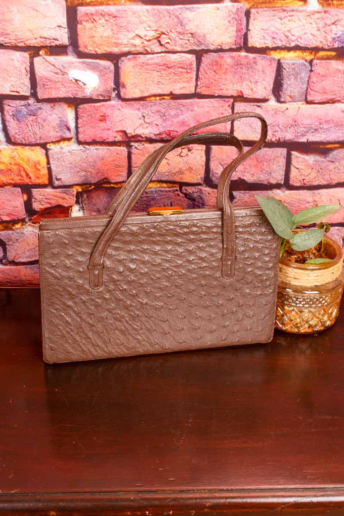 60s Straußen Leder Handtasche braun