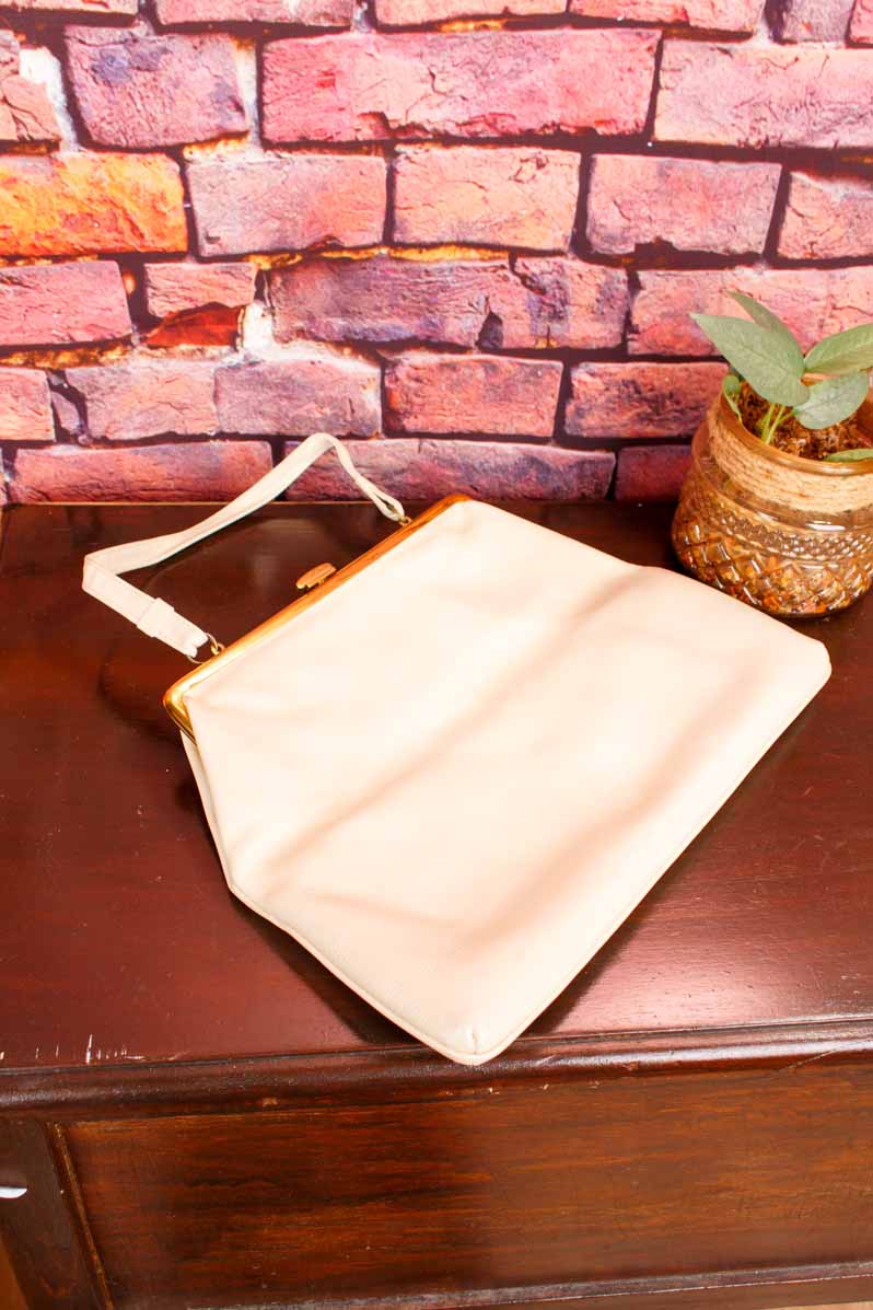 Vintage Leder Handtasche beige