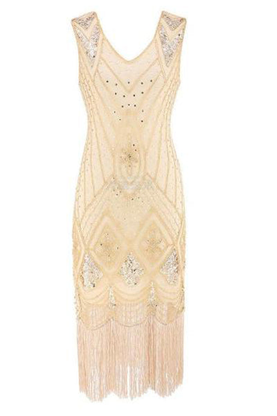 20er Jahre Flapper Kleid creme 20er Abendmode beige Charleston Flapper&Charleston Frau gold M 40-42 S 36-38 vintageberlin.de