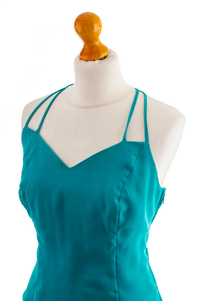 Sommer Cocktailkleid türkis Chiffon 90er Abendmode Disco Frau M 40-42 Rockabilly türkis vintageberlin.de