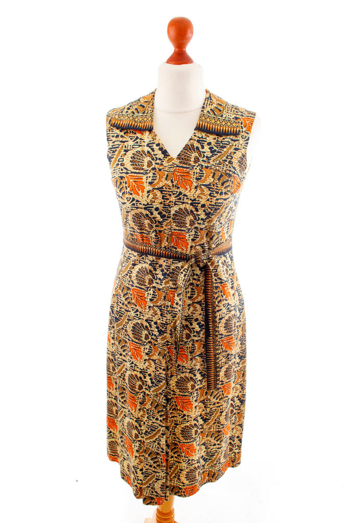 Vintage Kleid Ethnomuster Default Title 60er 70er beige Boho braun Frau gelb M 40-42 Mod Rockabilly S 36-38 Sekretärin vintageberlin.de