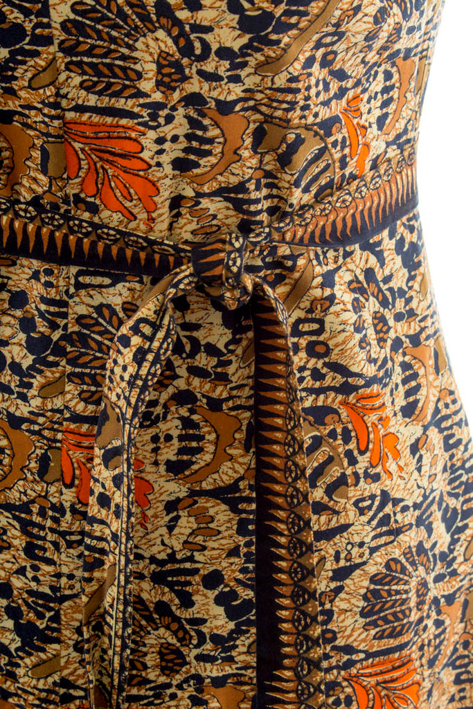 Vintage Kleid Ethnomuster 60er 70er beige Boho braun Frau gelb M 40-42 Mod Rockabilly S 36-38 Sekretärin vintageberlin.de