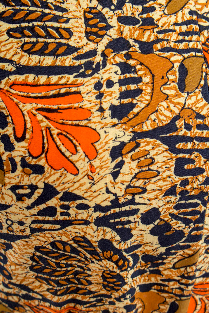 Vintage Kleid Ethnomuster 60er 70er beige Boho braun Frau gelb M 40-42 Mod Rockabilly S 36-38 Sekretärin vintageberlin.de