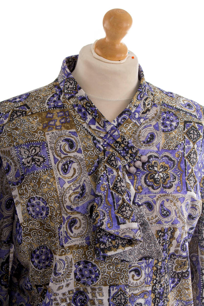 Vintage Kleid lila Paisley Muster 60er 70er bunt Disco Frau lila Rockabilly Schlager Sekretärin XL 48-50 vintageberlin.de
