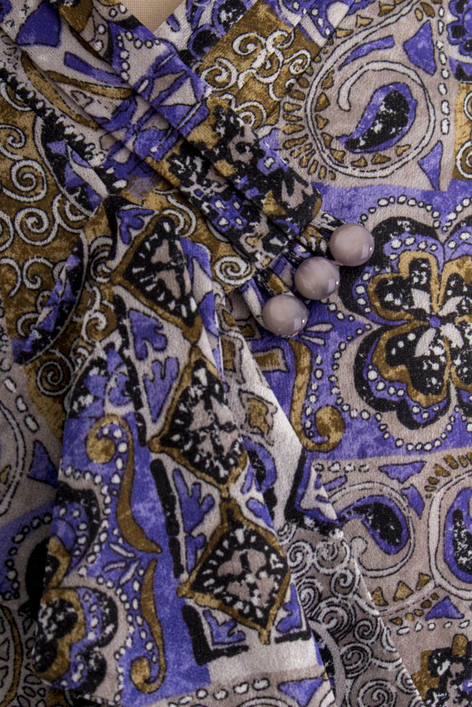 Vintage Kleid lila Paisley Muster 60er 70er bunt Disco Frau lila Rockabilly Schlager Sekretärin XL 48-50 vintageberlin.de