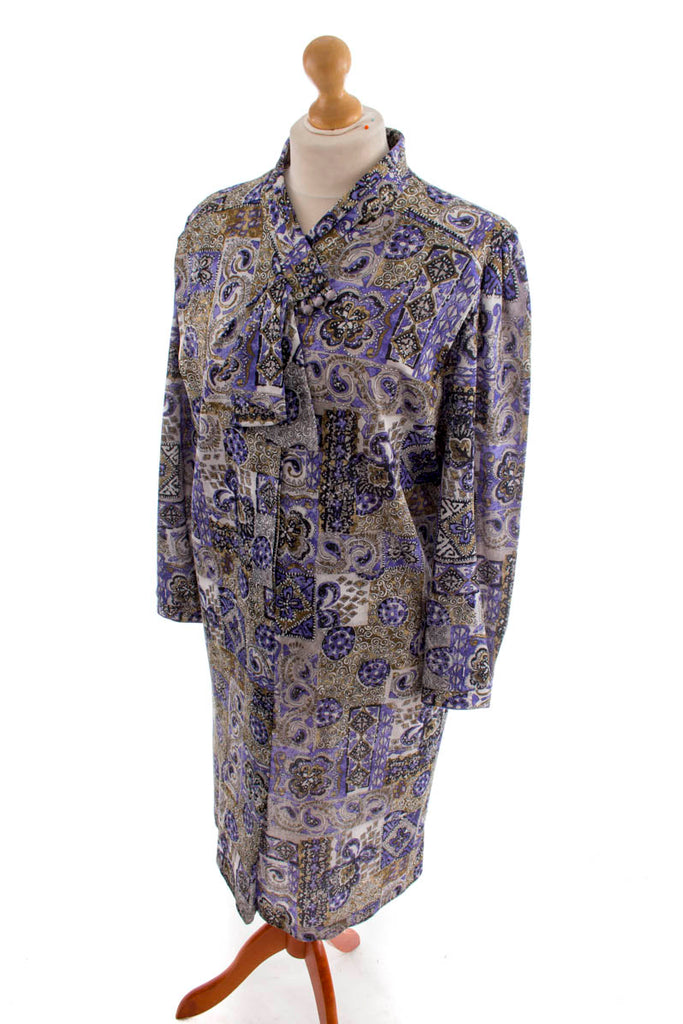 Vintage Kleid lila Paisley Muster 60er 70er bunt Disco Frau lila Rockabilly Schlager Sekretärin XL 48-50 vintageberlin.de