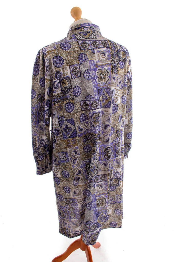 Vintage Kleid lila Paisley Muster 60er 70er bunt Disco Frau lila Rockabilly Schlager Sekretärin XL 48-50 vintageberlin.de