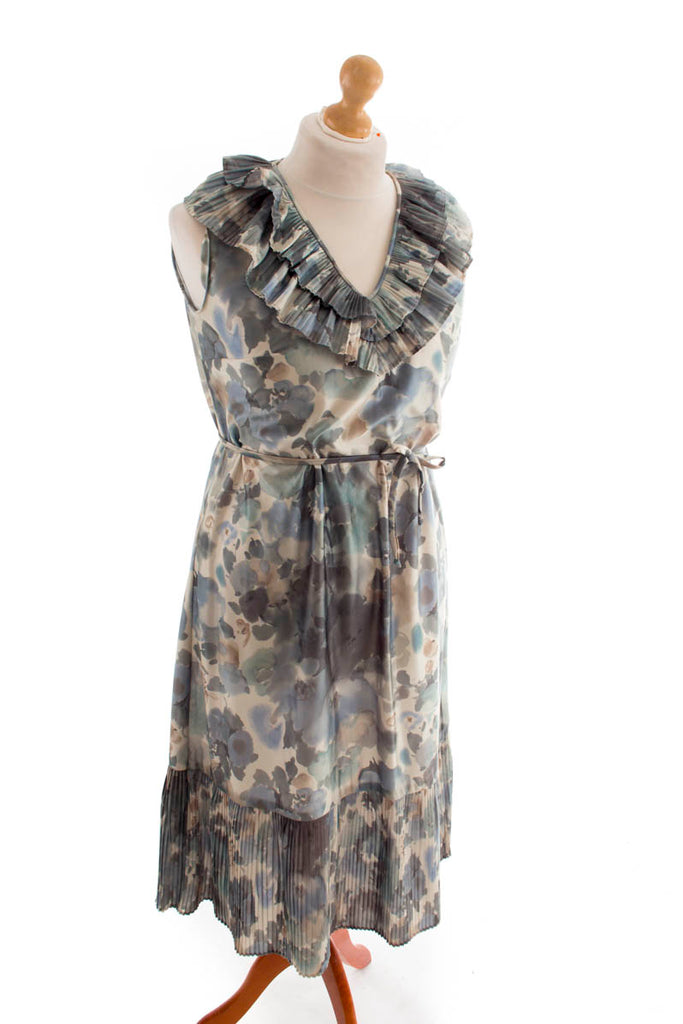 Vintage VEB Kleid aquarell Rüschen Default Title 70er DDR Frau grau grün L 44-46 M 40-42 Rockabilly vintageberlin.de