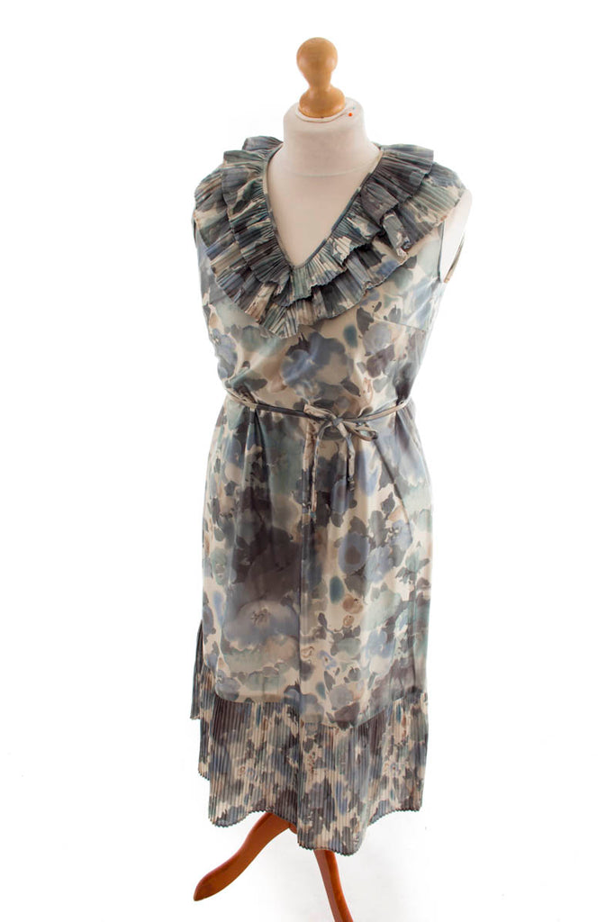 Vintage VEB Kleid aquarell Rüschen 70er DDR Frau grau grün L 44-46 M 40-42 Rockabilly vintageberlin.de