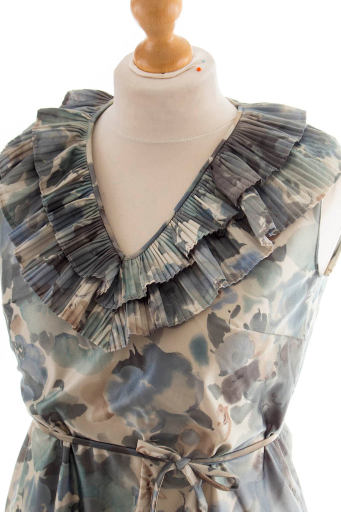 Vintage VEB Kleid aquarell Rüschen 70er DDR Frau grau grün L 44-46 M 40-42 Rockabilly vintageberlin.de