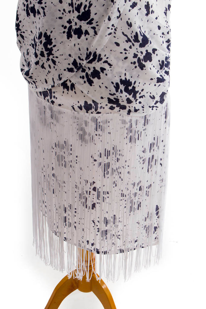 80er Jahre Fransenkleid blau weiß 20er 80er blau Boho Charleston Flapper&Charleston Frau M 40-42 weiß vintageberlin.de