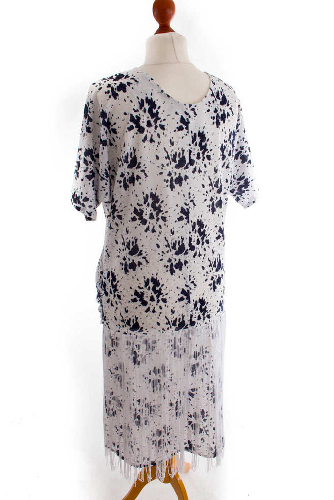 80er Jahre Fransenkleid blau weiß 20er 80er blau Boho Charleston Flapper&Charleston Frau M 40-42 weiß vintageberlin.de