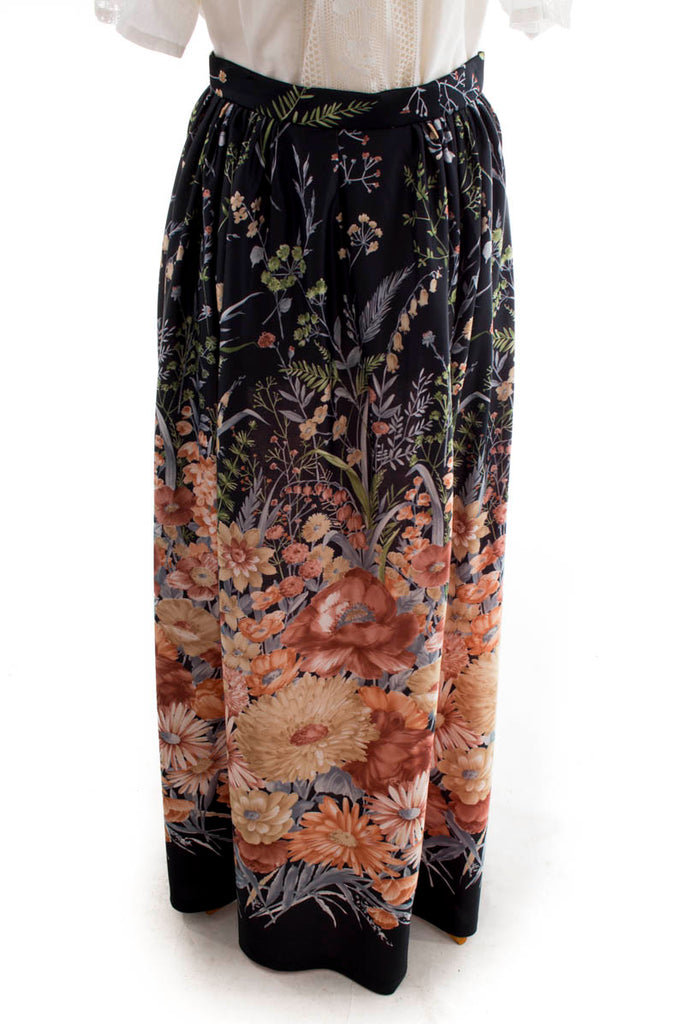 Maxirock bunt Blumen 70er Boho braun bunt Frau Hippie S 36-38 schwarz vintageberlin.de