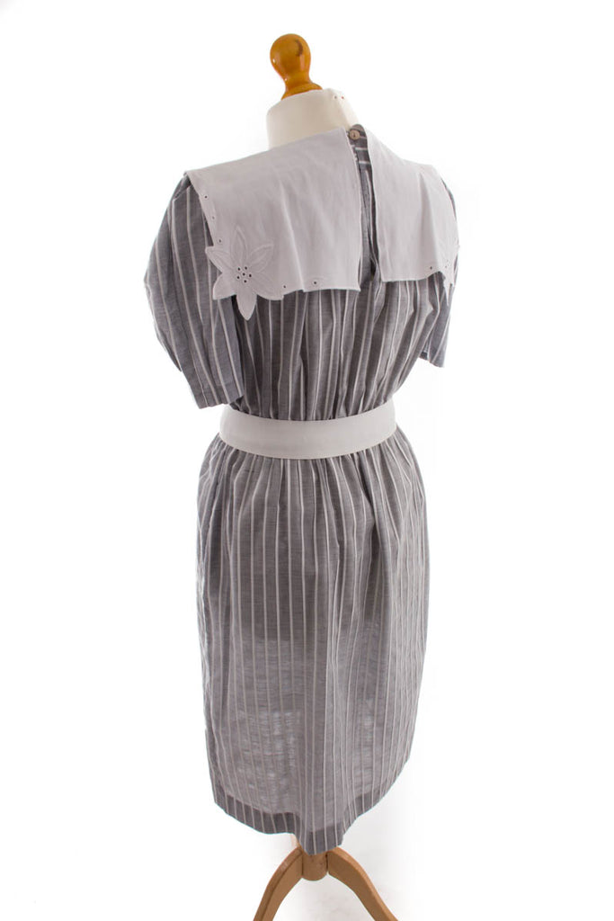 80er Vintage Kleid grau Streifen 80er Boho Disco Frau grau S 36-38 Sekretärin vintageberlin.de
