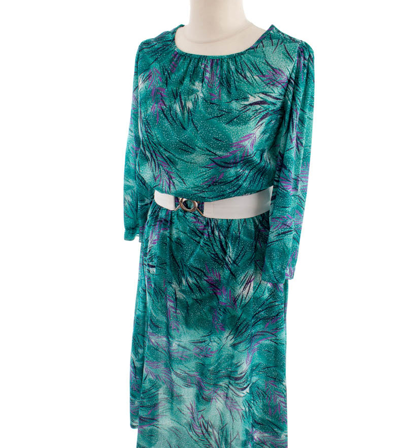 80er Stretchkleid türkis Muster