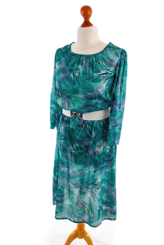 80er Stretchkleid türkis Muster Default Title 80er Boho Frau L 44-46 M 40-42 Rockabilly Sekretärin türkis vintageberlin.de