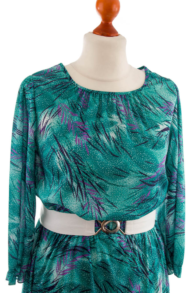 80er Stretchkleid türkis Muster 80er Boho Frau L 44-46 M 40-42 Rockabilly Sekretärin türkis vintageberlin.de