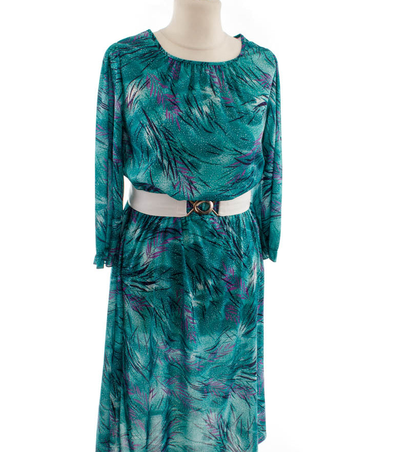 80er Stretchkleid türkis Muster