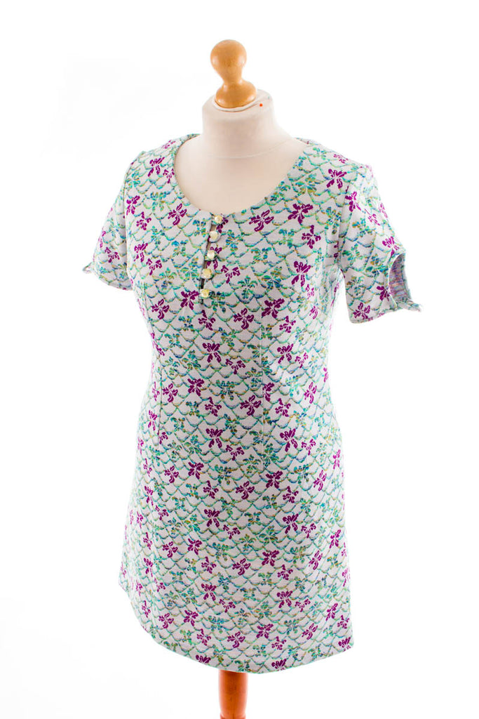 Vintage Minikleid bunt Blumen Default Title 60er 70er Boho bunt Disco Frau M 40-42 Mod Rockabilly Schlager Sekretärin Special vintageberlin.de