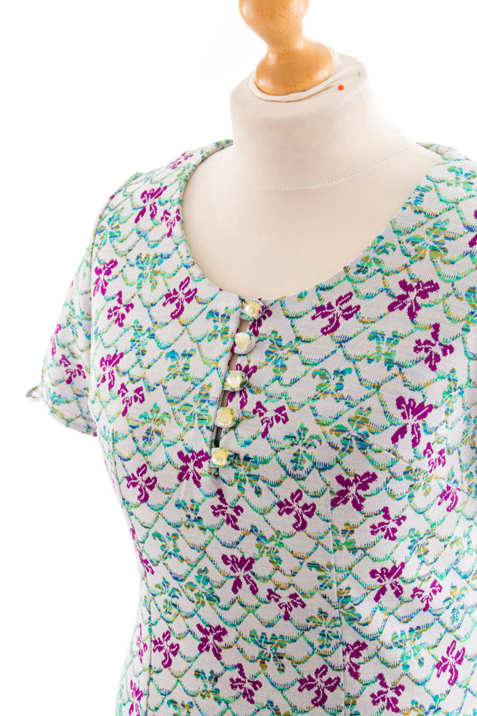 Vintage Minikleid bunt Blumen 60er 70er Boho bunt Disco Frau M 40-42 Mod Rockabilly Schlager Sekretärin Special vintageberlin.de