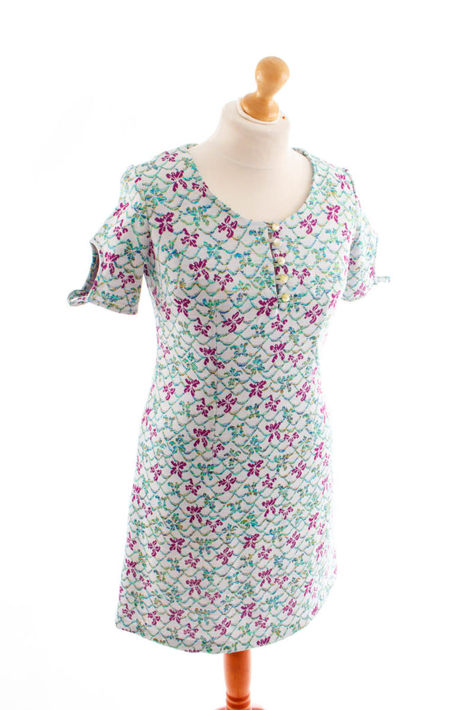 Vintage Minikleid bunt Blumen 60er 70er Boho bunt Disco Frau M 40-42 Mod Rockabilly Schlager Sekretärin Special vintageberlin.de