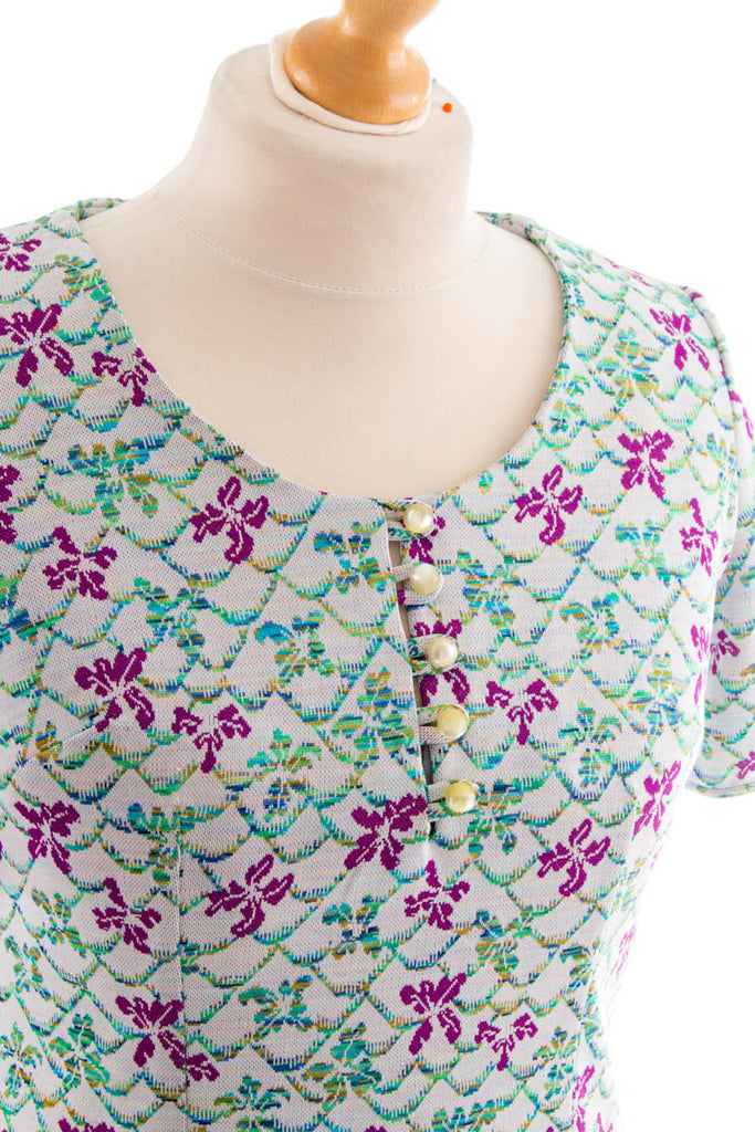 Vintage Minikleid bunt Blumen 60er 70er Boho bunt Disco Frau M 40-42 Mod Rockabilly Schlager Sekretärin Special vintageberlin.de