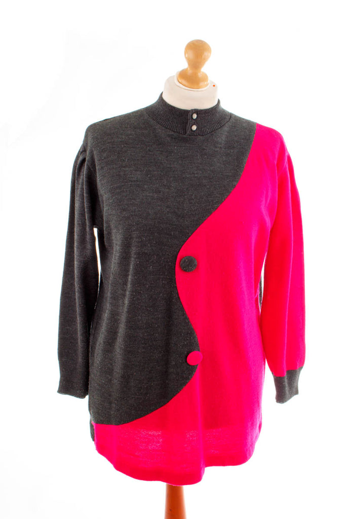 90er Pullover pink grau 80er 90er bunt Frau grau L 44-46 M 40-42 pink vintageberlin.de