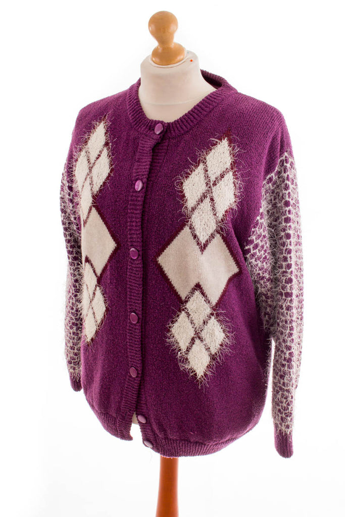 80er Strickjacke Zottelgarn Default Title 80er Boho Frau L 44-46 lila M 40-42 Rockabilly Sekretärin vintageberlin.de