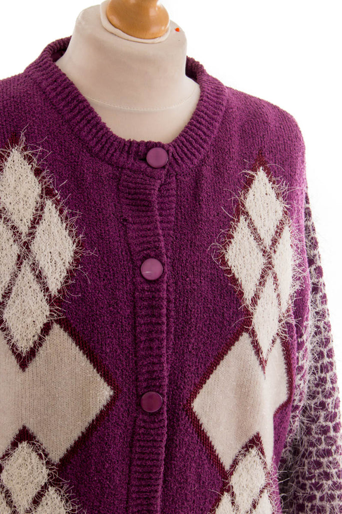 80er Strickjacke Zottelgarn 80er Boho Frau L 44-46 lila M 40-42 Rockabilly Sekretärin vintageberlin.de