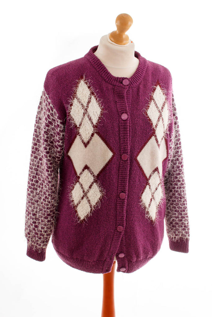 80er Strickjacke Zottelgarn 80er Boho Frau L 44-46 lila M 40-42 Rockabilly Sekretärin vintageberlin.de