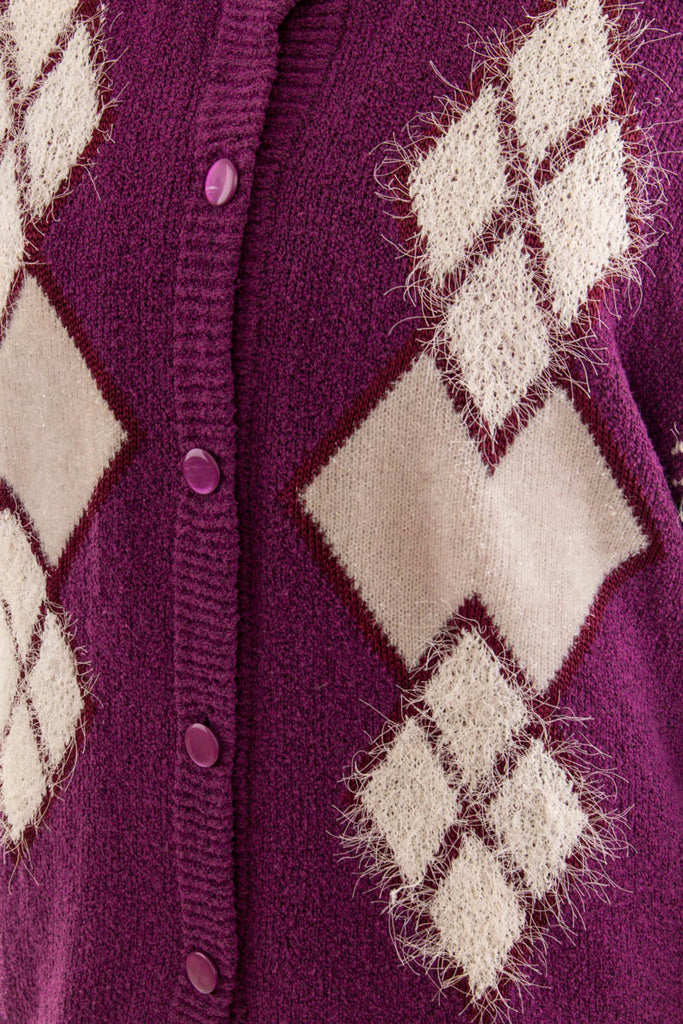 80er Strickjacke Zottelgarn 80er Boho Frau L 44-46 lila M 40-42 Rockabilly Sekretärin vintageberlin.de