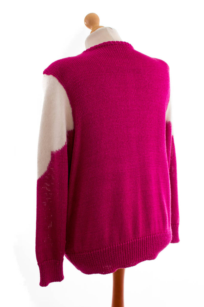 80er Strickjacke weiß pink 80er Boho Frau L 44-46 M 40-42 pink Rockabilly Sekretärin weiß vintageberlin.de