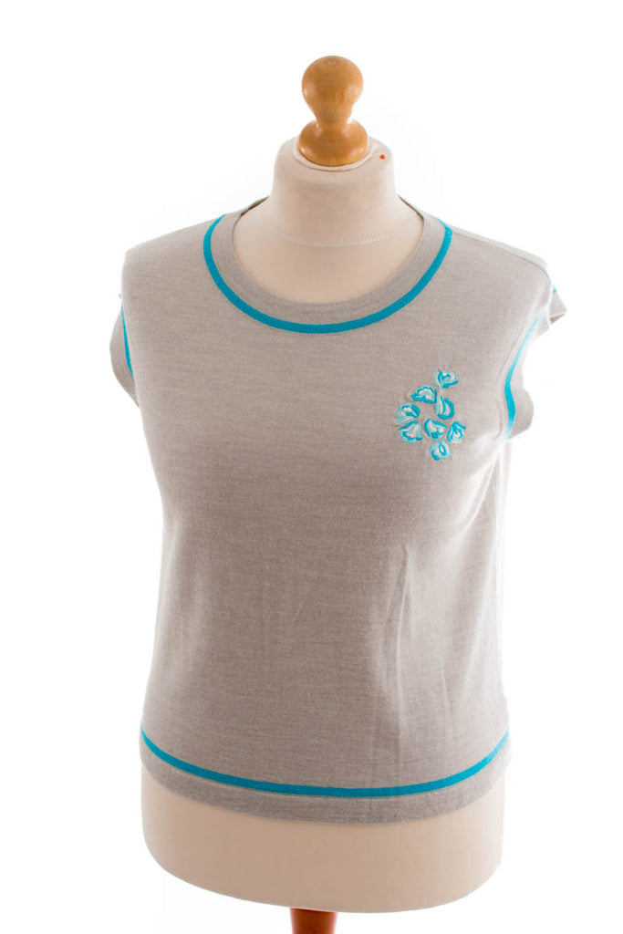 Vintage Strick Shirt Wollmix Default Title 70er 80er Boho Frau grau L 44-46 M 40-42 Rockabilly Sekretärin vintageberlin.de