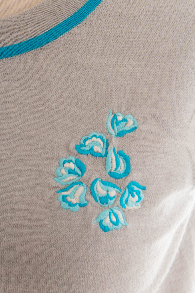 Vintage Strick Shirt Wollmix 70er 80er Boho Frau grau L 44-46 M 40-42 Rockabilly Sekretärin vintageberlin.de