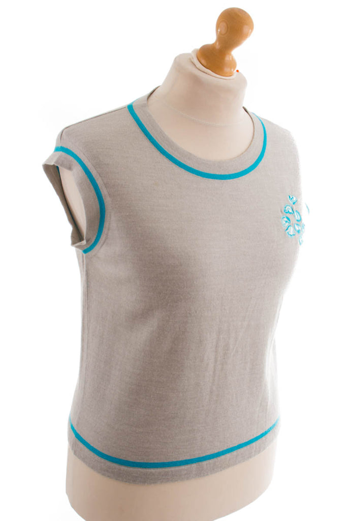 Vintage Strick Shirt Wollmix 70er 80er Boho Frau grau L 44-46 M 40-42 Rockabilly Sekretärin vintageberlin.de