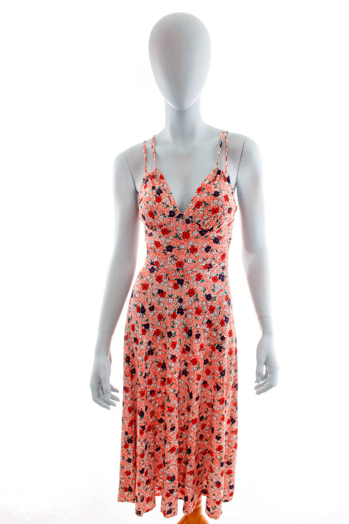 Hippie Sommerkleid rot Muster 60er 70er Boho bunt Disco Frau Hippie real-boho Rockabilly rot Special XS 32-34 vintageberlin.de