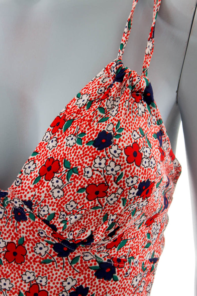 Hippie Sommerkleid rot Muster 60er 70er Boho bunt Disco Frau Hippie real-boho Rockabilly rot Special XS 32-34 vintageberlin.de
