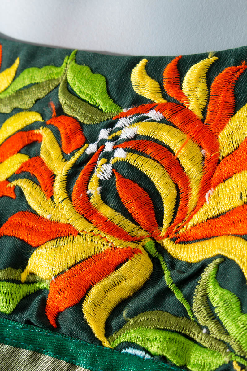 Vintage Boho Kleid grün bestickt