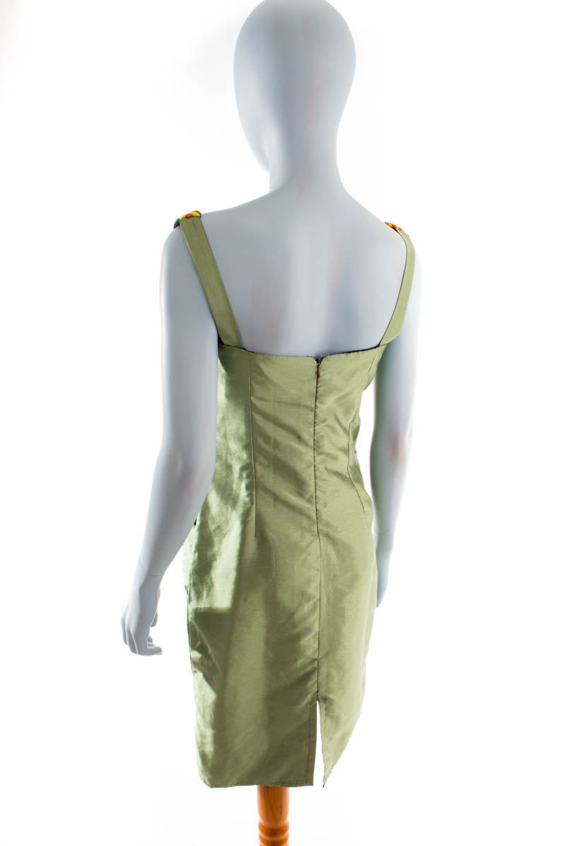 Vintage Boho Kleid grün bestickt