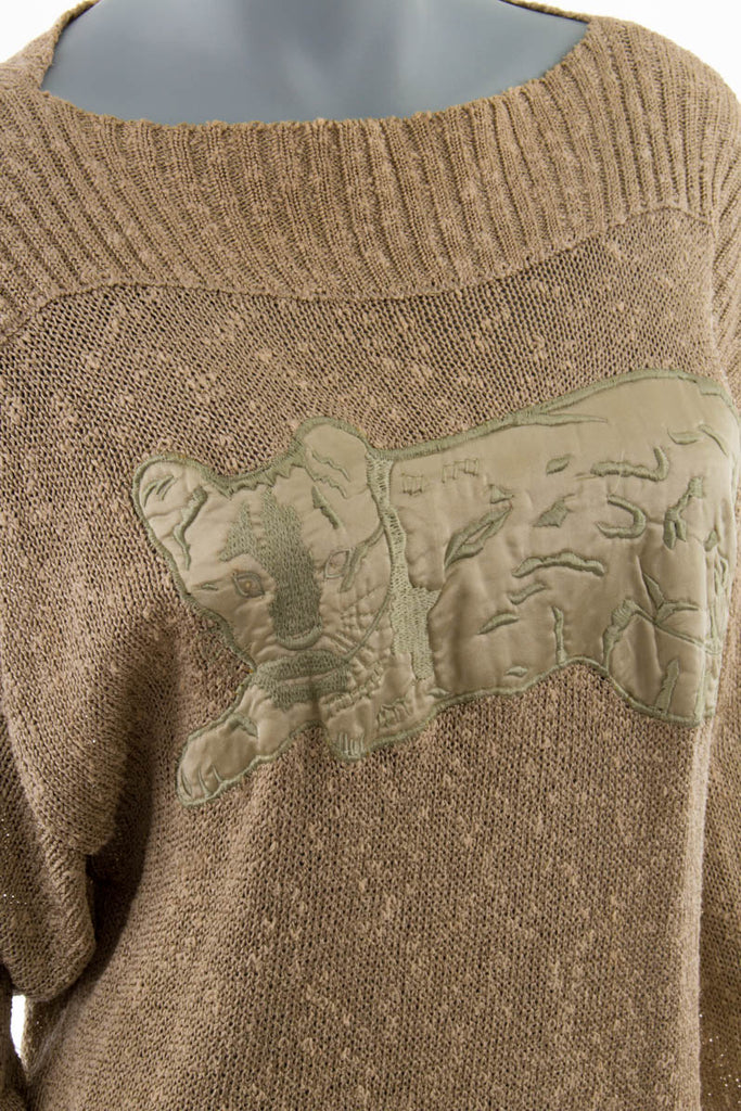 Vintage Pulli schilf Tiger 80er 90er beige Frau grün L 44-46 M 40-42 Special vintageberlin.de