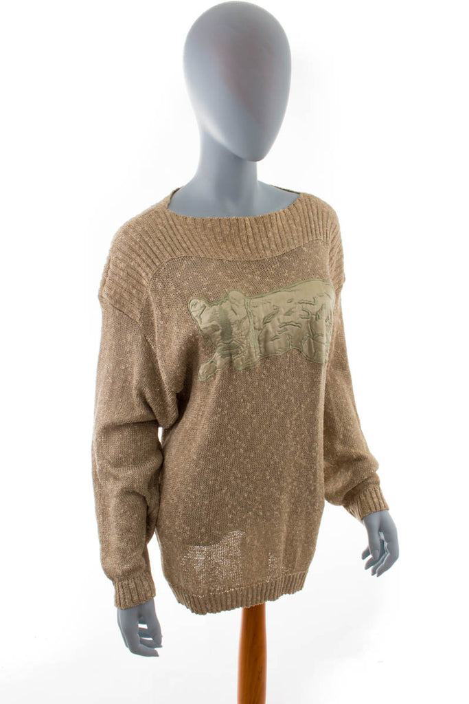 Vintage Pulli schilf Tiger 80er 90er beige Frau grün L 44-46 M 40-42 Special vintageberlin.de