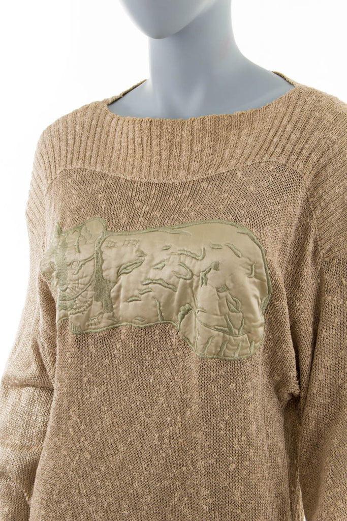 Vintage Pulli schilf Tiger 80er 90er beige Frau grün L 44-46 M 40-42 Special vintageberlin.de