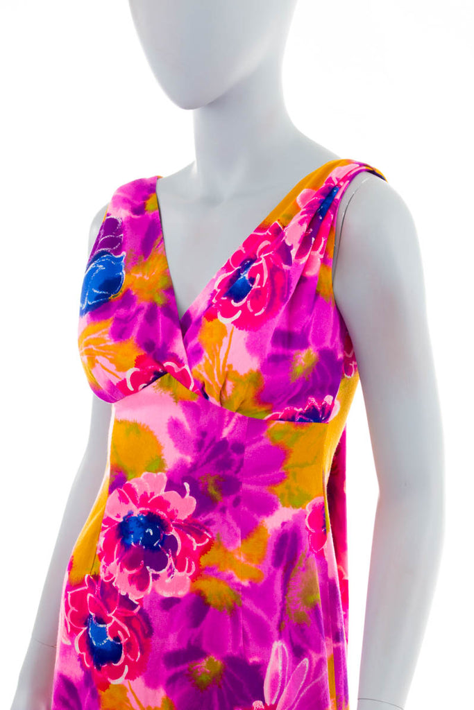Vintage Maxikleid neon pink 60er 70er Abendmode Boho bunt Disco Frau pink S 36-38 Schlager Special vintageberlin.de