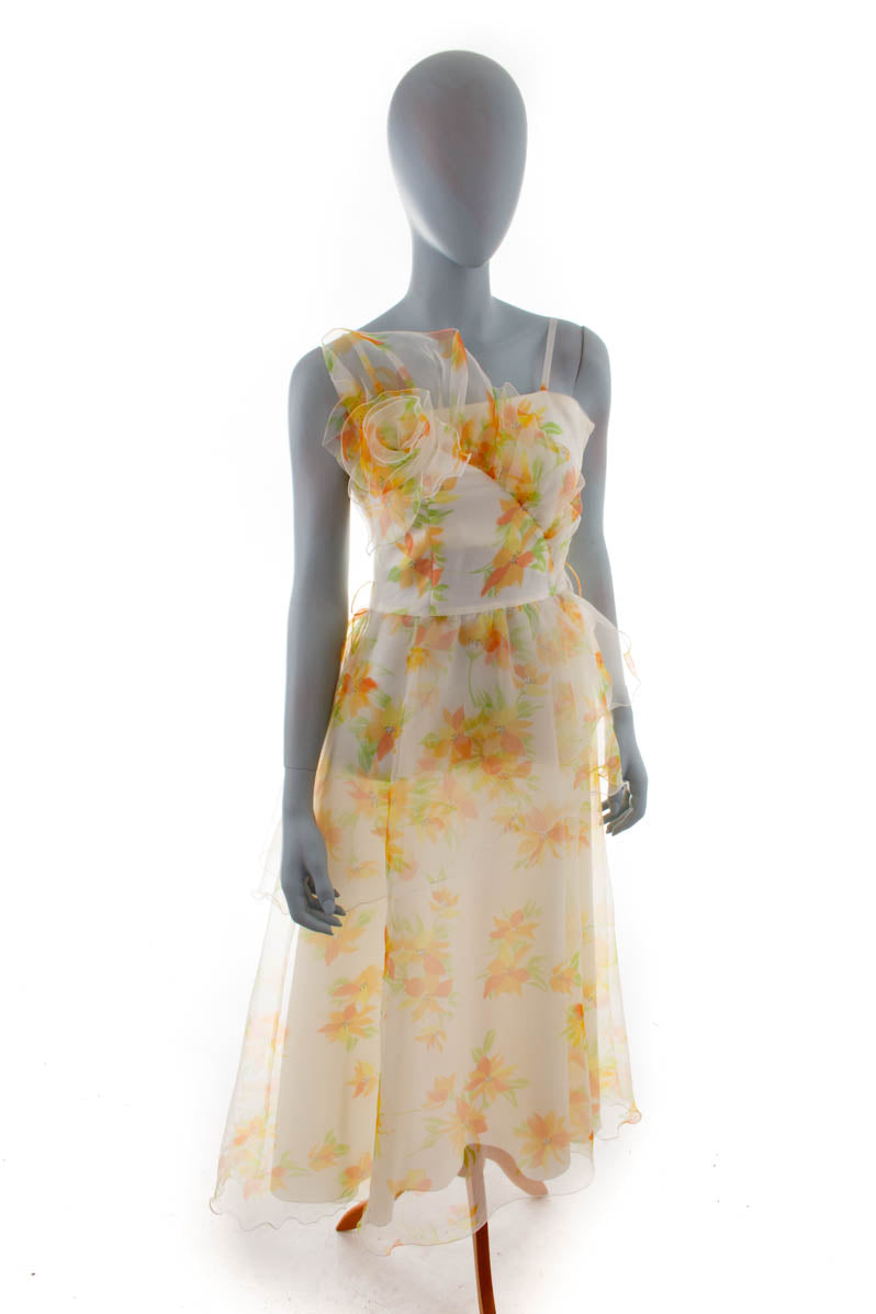 Zartes Cocktailkleid weiß gelb Blumen
